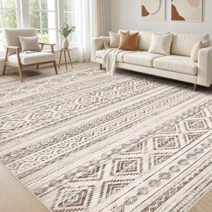 cotiled 9x12 Area Rug Living Room: Washable Boho Rugs with Non Slip Backing Large Soft Indoor Stain Resistant Carpet for Bedroom Farmhouse Dining Room Lightweight Home Decor Dark Brown