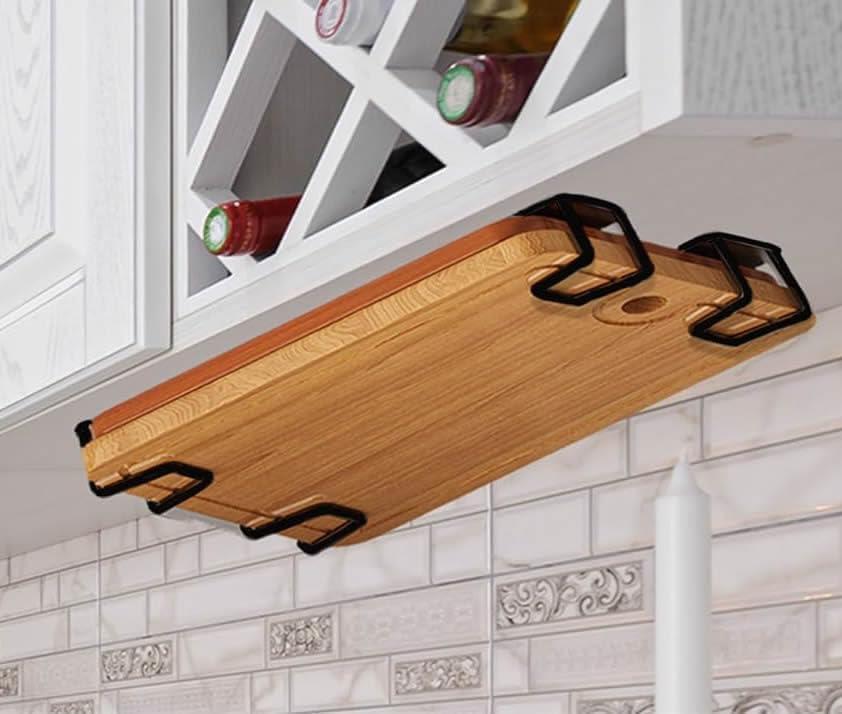 8pcs Under Cabinet Cutting Board Holder Pot Lid Organizer Rack Storage Stainless Steel Under Shelf Counter Chopping Board (Black)