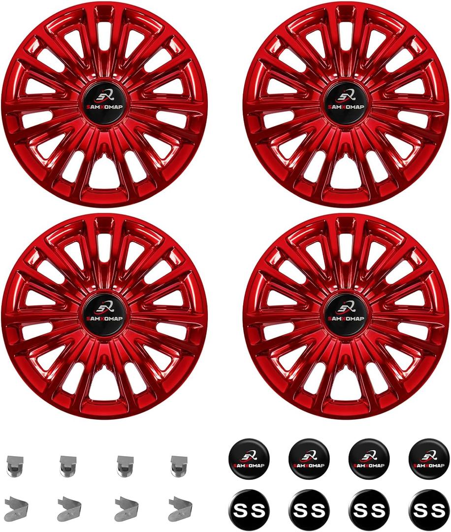 Golf Cart Hub Caps 8 Inch for EZGO/Club Car/Yamaha (Excludes EZGO RXV) Golf Cart Wheels and Tires, Snap-On Installation Wheel Covers Accessories, Premium ABS Plastic, Set of 4, Red