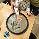 Handprint Stepping Stone DIY Kit - Reusable 10in Round Concrete Molds+ 26 A-Z + 0-9 Stamps+ Mosaics & Crystal Heart for Hand/Foot Print, Footprint Craft Witness of Special Time/None Cement