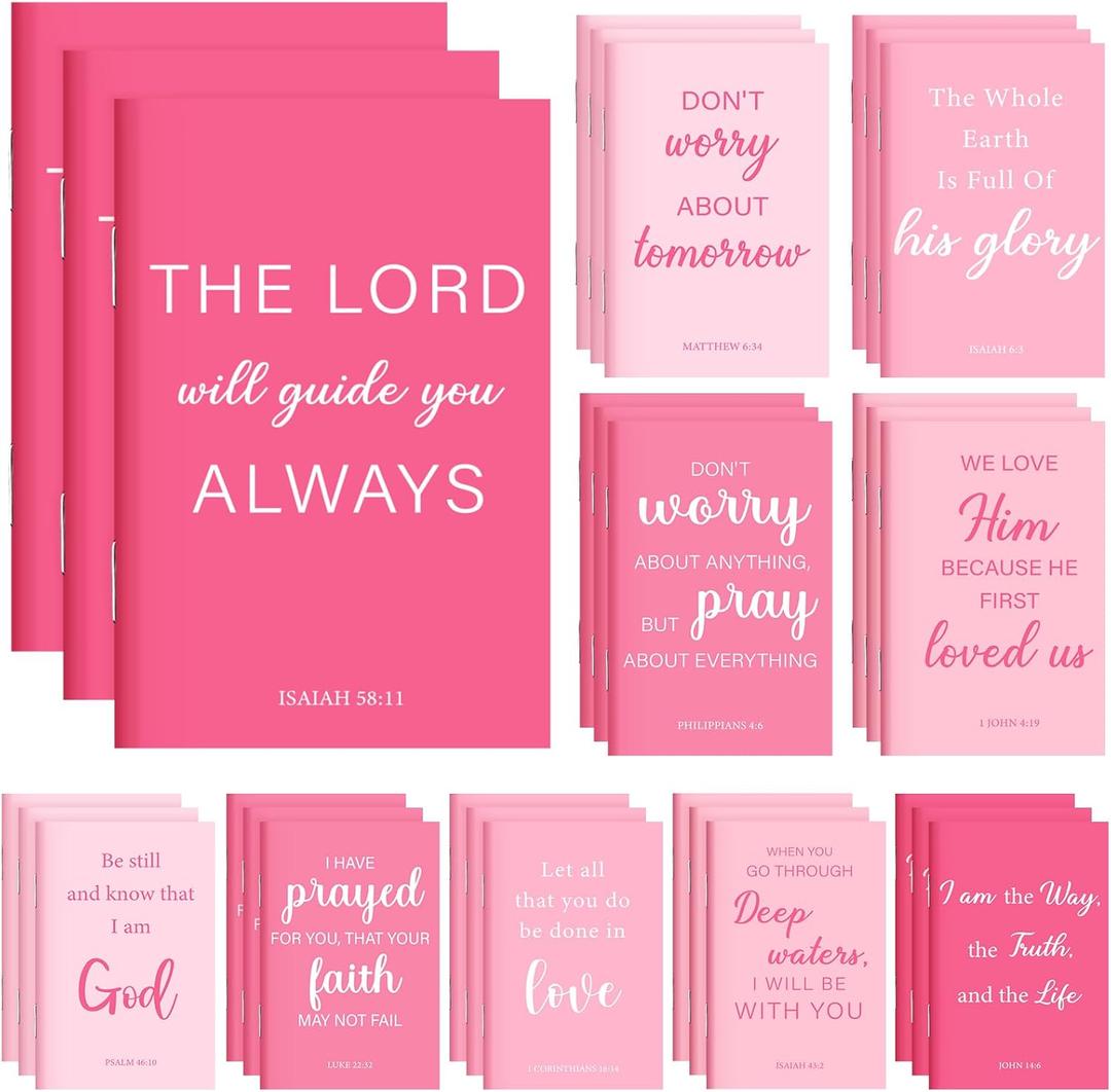 30 Pcs Christian Mothers Day Bulk Gifts Journal Bible Religious Verse Notebooks Inspirational Prayer Journal for Women Men Students Sunday School Church Gifts Prizes Party Favor(Pink)