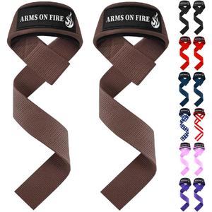 2 x TECEUM Lifting Straps for Weightlifting Gym Strength Training - Wrist Straps with Neoprene Padded Cotton - Men & Women  Ideal for Powerlifting, Bodybuilding & Deadlifts (18" - Arms on Fire, Brown)