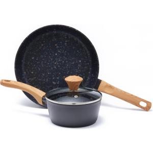2-Piece Nonstick Cookware Set,10.25 Inch Frying Pan & 1.43QT Saucepan with Lid, PFAS PFOA Free Non-Toxic Coating, Heavy Bottom Even Heat, Induction Compatible, Dishwasher Safe Black, 2-Piece Set,10.25" skillet