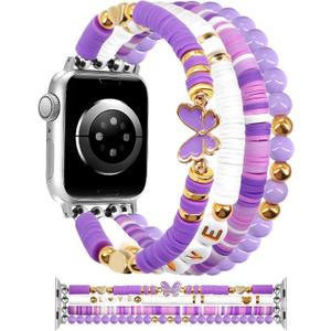 JR.DM Beaded Bracelet Compatible with Apple Watch 40mm 38mm 41mm 42mm Women Kids Girls Preppy Stack Cute Dressy Butterfly Handmade Stretchy Watch Strap for iWatch Series 11/10/9/8/7/SE/6/5/4/3/2/1