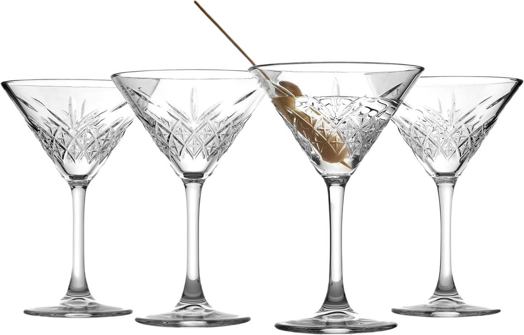 Pasabahce Premium Stemmed Martini Glasses Set of 4, Crystal Design Cocktail Cups 7.8 Oz , Vintage Coupe Glasses,Elegant Cocktail Glasses, Perfect For Parties, Gifts, Housewarming, Weddings, Aniversary