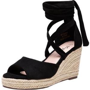 Vepose Women's Platform Wedge Sandals Rome Espadrilles Open Toe High Heel Sandals for Women with Lace-Up (9, Peep Toe-882-black)