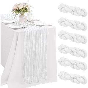 6 Pieces White 10FT Cheesecloth Table Runner Boho Gauze Fabric Table Runner Rustic Sheer Runner for Wedding Birthday Baby Shower Party Boho Table DecorationWhite