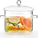 1900ML/67oz Glass Clear Saucepan with Lid,Best Handmade Easy Clean Heat Resistant Glass Cooking Pot for Noodles, Soup, Cereals, Fruits