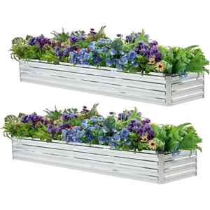 Meberam 2 Pack 8x2x1FT Galvanized Raised Garden Beds Kit Outdoor Metal Gardening Planter Box for Vegetable Elevated Flower Herbs,Silver
