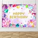 Renaiss 7x5ft Gemstone Birthday Backdrop for Her She is a Gem Birthday Photography Background Happy Birthday Banner Jewel Diamond Crystal Princess Girls Kids Birthday Party Decor Photo Booth Props