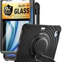 BATYUE Case for iPad Air 11-inch M3 (2025) / M2 (2024), iPad Air 5th/4th 10.9 inch(2022/2020), iPad Pro 11" 4th/3rd/2nd/1st Cover with Class Screen Protector,360 Rotating Stand, Pencil Holder, Black