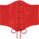XZQTIVE Womens Corset Belt, Wide Elastic Lace Up Pirate Corset for Dress Black Renaissance Waist Cinch Belt for Costume (Waist 32-35in, Red)