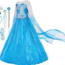 Funna Elsa Costume for Girls Princess Dress Up Halloween Cosplay Party with Accessories (5T)