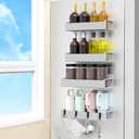 HuggieGems 4 Pack Magnetic Spice Rack Organizer for Refrigerator and Oven, Light Gray Fridge Organizers and Storage for Kitchen