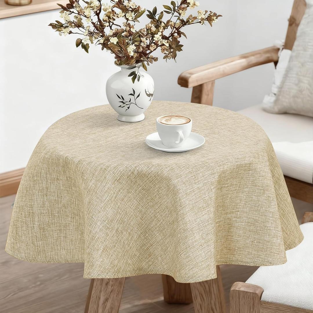 JIUZHEN Round Textured Table Cloth Linen Wrinkle Free Stain Resistant Farmhouse Decorative Circular Tablecloth for Kitchen, Dining, Party, Wedding, Outdoor Use (30 Inch Round,Beige)