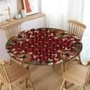 Red Christmas Round Fitted Tablecloth with Elastic Edge,Water-Resistant Wipeable Winter Holy Nativity Xmas Buffalo Plaid Table Cover for 40-44" Stretch Table Cloth for Dinner Indoor Outdoor Party
