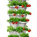 Strawberry Planters, 7 Tiered Vertical Stackable Planter, Herb Stacking Tower Garden, Flower and Vegetable Planters with Support Pole Indoor and Outdoor with Removable Wheels - White