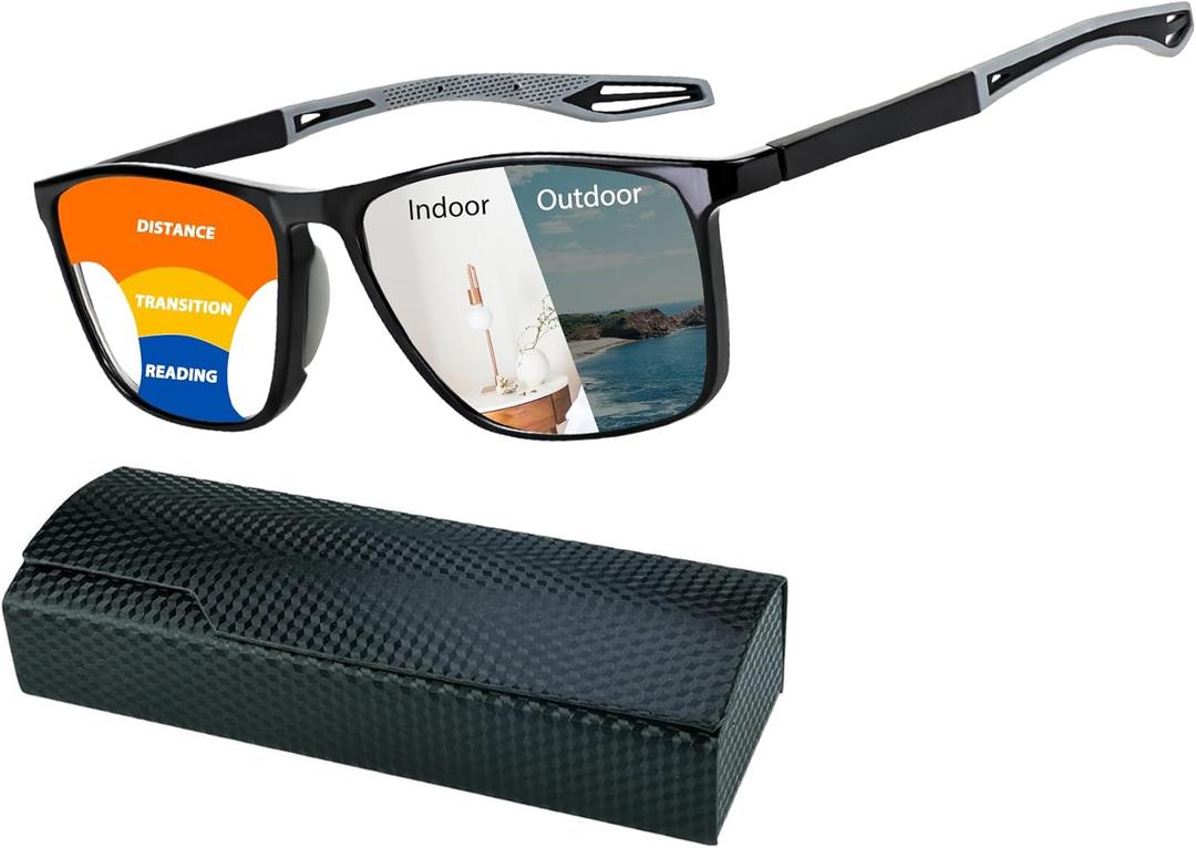 K.LAVER Photochromic Progressive Multifocus Reading Glasses Blue Light Blocking Multifocal Readers Spring Hinge Sunglasses