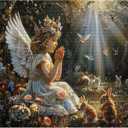 Baby Angel Girl Jigsaw Puzzle 1000 Pieces Puzzles for Adults, Prayerful Angel in Forest Jigsaw Puzzles for Challenging Family Activity Games DIY Puzzle for Home Wall Decor Gifts - 20 x 27 Inches