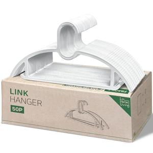 15" Compact Slim & Slimlink Interlocking Clothes Hangers, Space-Saving Lightweight Plastic Hangers for Small Closets, Dorms, Apartments, Travel, RVs & Petite Clothing (White, 50)