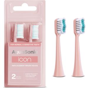 AquaSonic Genuine Icon Replacement Brush Heads | Compatible with AquaSonic Icon Toothbrush | 2 Brush Heads | for Normal & Sensitive Teeth (Blush)