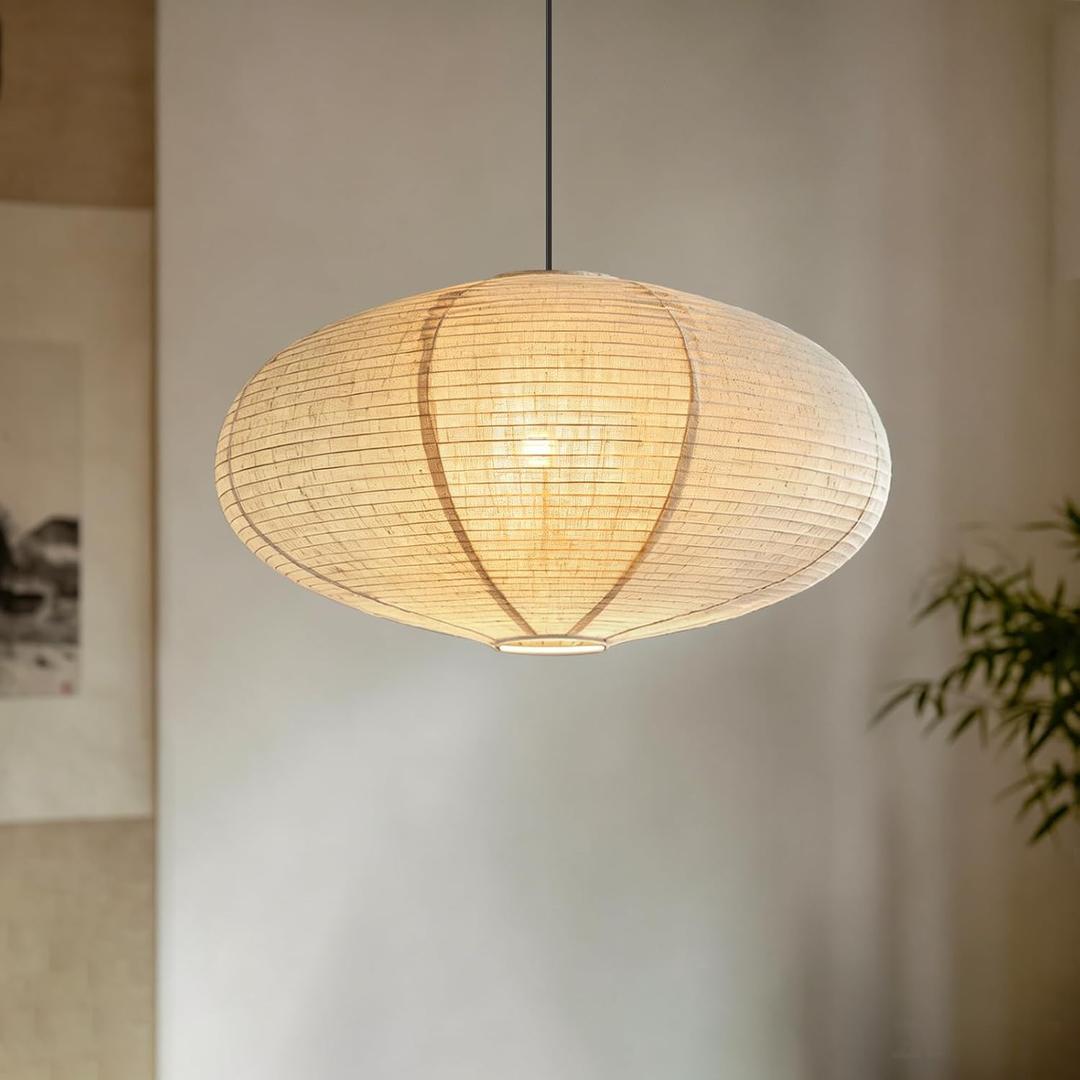 Large Hanging Lamp Shade 20INCH Linen Pendant Lamp Shade Can Replace Paper Lamp Shade, Handmade Linen Pendant Light Minimalist Decorations Suitable for Living Room, Hallway Bedroom and Kitchen