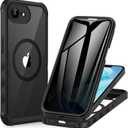 CENHUFO Magnetic Privacy Case for iPhone 16E / iPhone 17E [Compatible with Magsafe] Full Body Phone Case Built-in 9H Glass Privacy Screen Protector and Camera Protector, Shockproof Cover - Black