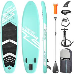 FBSPORT 11' Premium Stand Up Paddle Board, Yoga Board with SUP Accessories & Carry Bag | Wide Stance, Surf Control, Non-Slip Deck, Leash, Paddle and Pump for Youth & Adult