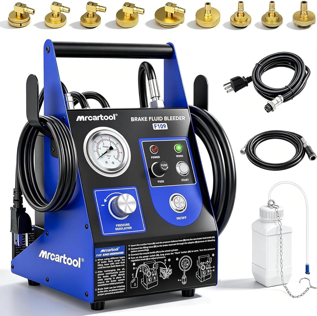 MR CARTOOL F109 Automatic Brake Bleeder Kit, 110V Electric with 9 Adapters