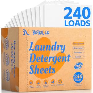 BellaLuce Laundry Detergent Sheets - Laundry Sheets, 240 Loads, Eco-Friendly, Plastic-Free, Fresh Linen Scent, Space Saving, Fast Dissolve & Hypoallergenic, Laundry Detergent for Home,Dorms,Essentials (240 Count (Pack of 1)