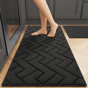 hicorfe Kitchen Runner Rugs and Mats Sets,2 Pieces Absorbent Polypropylene Non-Slip Rug,Soft Comfort Floor Mat,Machine Wash for Kitchen,Hallway,Office,Sink,Laundry(20"x48"+20"x32",Charcoal)