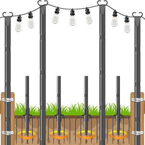 10Ft String Light Poles 4 Pack,Poles for Outdoor String Lights with Fork and Fence Clamp,Hanging Lights Metal Stand Post for Deck Patio Backyard Garden Decorations
