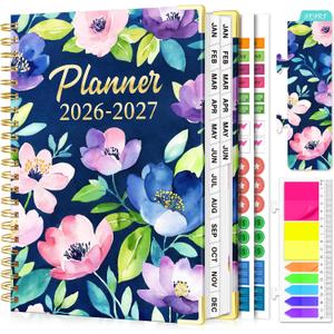 Planner 2026-2027, 18 Month Weekly and Monthly Academic Planner, Jan. 2026 - Jun. 2027, 9" x 11.6" A4 Large Hardcover Calendar Planner with Page Tabs, Separator Page, Inner Pocket, Bookmark, Stickers, Sticky Note Set