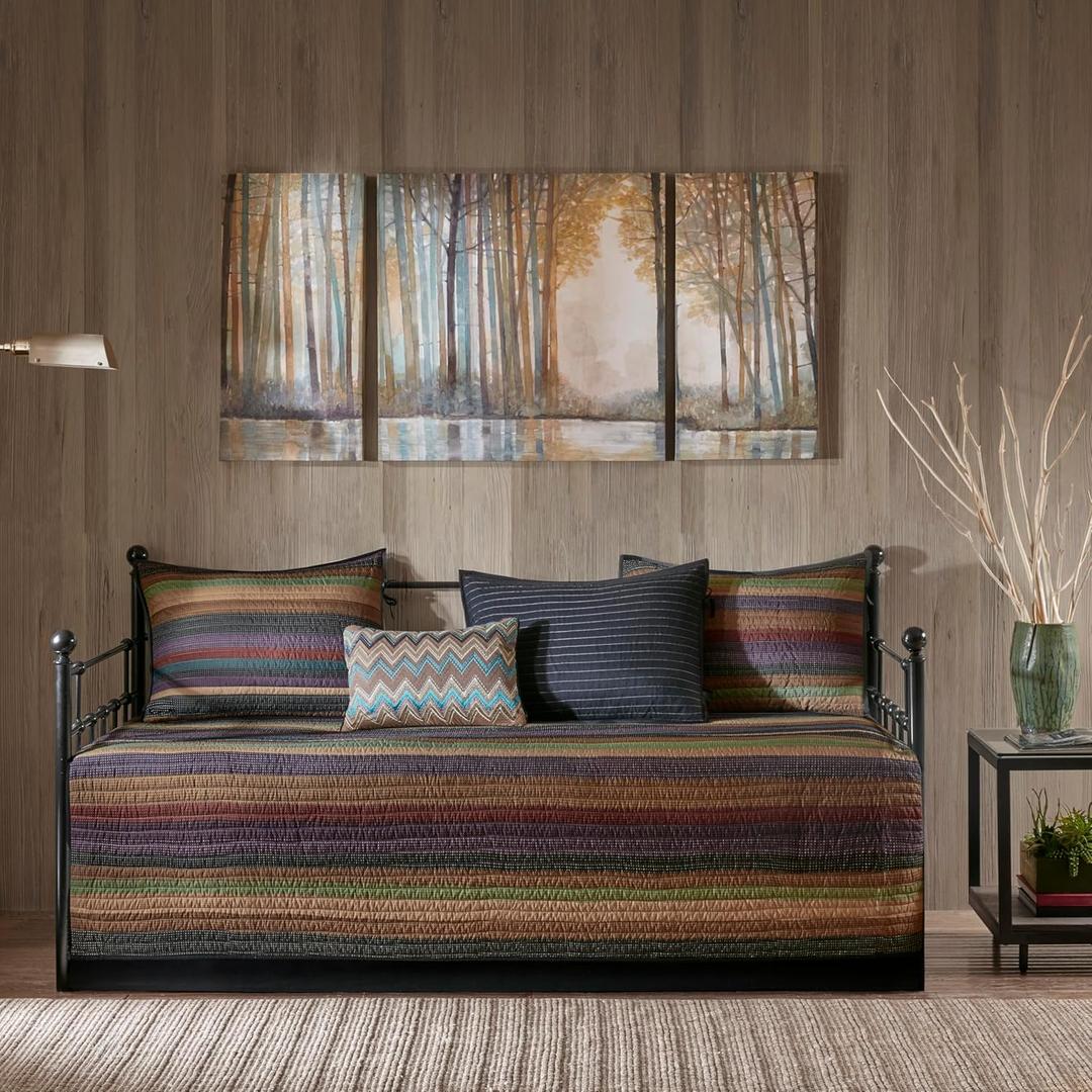 Madison Park Daybed Cover Double Sided Quilting Casual Design All Season Bedding Set with Bedskirt, Matching Shams, Decorative Pillow, 75 in x 39 in, Yosemite, Purple Teal