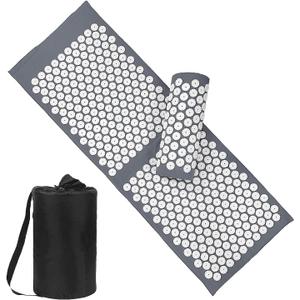 XiaoMaGe Acupressure Mat and Pillow Set with Bag - Extra Long Acupuncture Mat for Neck & Back Pain Relief- Naturally Relaxation Gift for Women - Stress Relief Massage Mat (Gray)