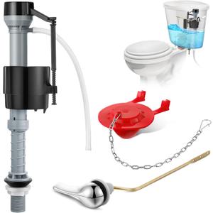 Saillong Universal Toilet Repair Kit Inside Tank, Include Fill Valve, 2 Inch Low Flow Rubber Flapper, Side Mount Flush Brass Handle, Adjustable Water Level Toilet Valve Kit(1 Set, Dark Grey, Red)