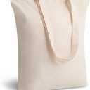 TOPDesign 12-Pack Cotton Tote Bags with 4" Gusset, 15"x16"x4" Economical Lightweight Reusable Grocery Shopping Cloth Bags, Bulk Blank Plain Totes for DIY, Vinyl, Sublimation, Gift (Natural)