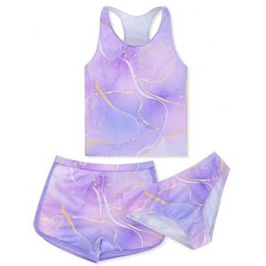 Sylfairy Girls 3 Piece Bathing Suit Summer UPF 50 Racerback Swimsuit With Shorts Beach Tankini Sets-9 Years