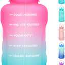 HydroPal 1 Gallon Water Bottles with Straw, 128 oz Water Bottle BPA Free Innovative 2-IN-1 Lid Gym Bottle with Times to Drink Motivational, Large for Sports Fitness Camping Water Jug 13.8X5.5 inch (Sweet Peach)