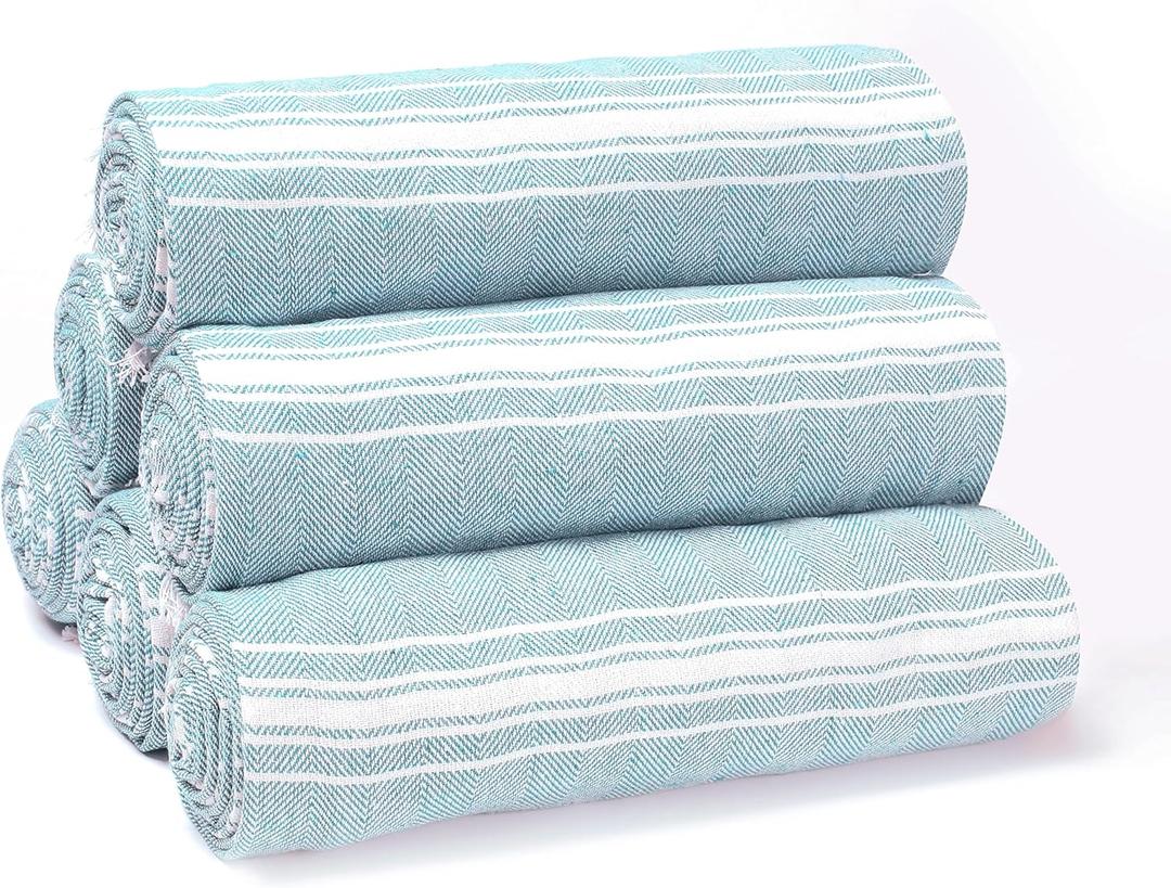 Belizzi Home Peshtemal Turkish Towel Cotton Chevron Beach Towels Oversized 36x71 Set of 6, Beach Towels for Adults, Soft Durable Absorbent Extra Large Bath Sheet Hammam Towel - Aqua Blue