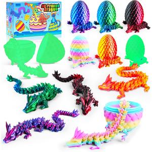 6PCS 3D Printed Easter Dragon Eggs with 3D Printed Dragon Inside, Easter Basket Stuffers Mini Dragon Egg Set Articulated Crystal Dragon Fidget Toy for Adults Teens