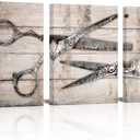 Kalormore Vintage Haircut Scissors Picture for Barbershop Fashion Salon Wall Art Gallery Wrapped Artwork Retro Rustic Haircut Tools Poster Ready to Hang Wall Decoration (12x16x3)