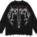 Retro Fairy Grunge Aesthetic Sweater Women Goth Punk Harajuku Tops Y2k Dark Alternative Men Clothes (Large, Black)