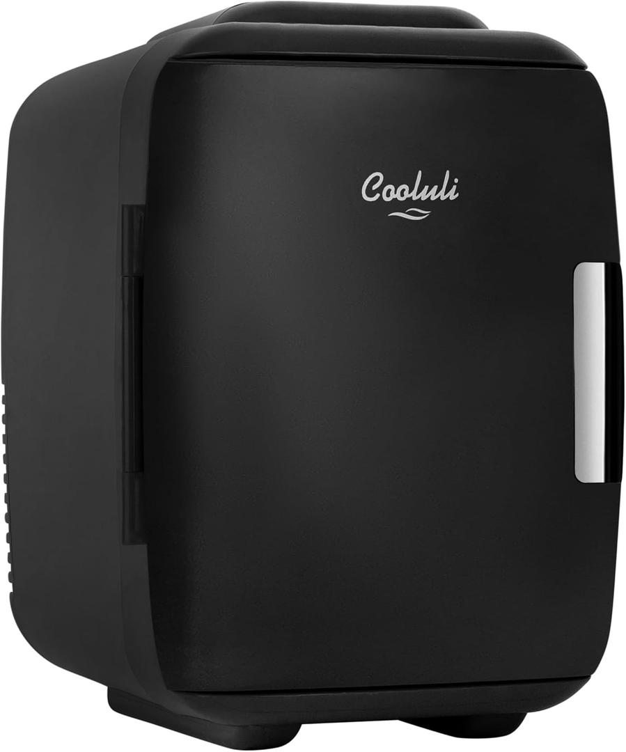 Cooluli Mini Fridge for Bedroom - Car, Office Desk & Dorm Room - Portable 4L/6 Can Electric Plug In Cooler & Warmer for Food, Drinks, Skincare Beauty & Makeup - 12v AC/DC & Exclusive USB Option, Black