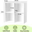 Wood 4 Cube Storage Organizer, 11 in Cube Shelf, White Cubby Storage Organizer with Back Panel & Open Compartments, Cube Bookshelf Bookcase for Living Room, Bedroom, Entryway