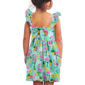 Vieille Toddler Girls Summer Dress Ruffle Short Sleeve Cute Mermaid Backless Kids Casual Beach Dress 3-7T (Green)