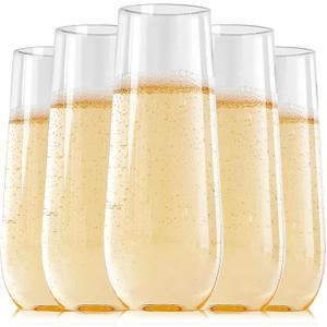 FOCUSLINE 24 Pack 9 Oz Clear Plastic Champagne Flutes, Stemless Plastic Champagne Glasses Clear, Heavy Duty Toasting Glasses, Shatterproof and Disposable Cups Perfect For Any Party