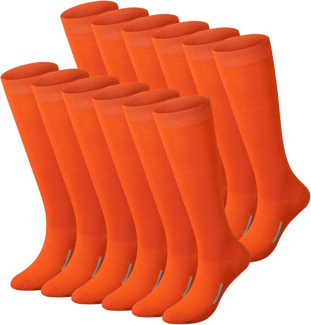 Haysandy 12 Pairs Youth Socks Bulk Soccer Football Softball Baseball Socks for Athletic Girls Kids Youth Adults Team Sport(Orange, M)