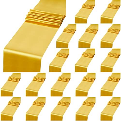 Tudomro 30 Pack Gold Satin Table Runner Bulk 12 x 108 Inch Silk Tablecloth Cover for Rectangle Table Rustic Wedding Party Decor for Bridal Shower Birthday Graduation Party Banquet Decor