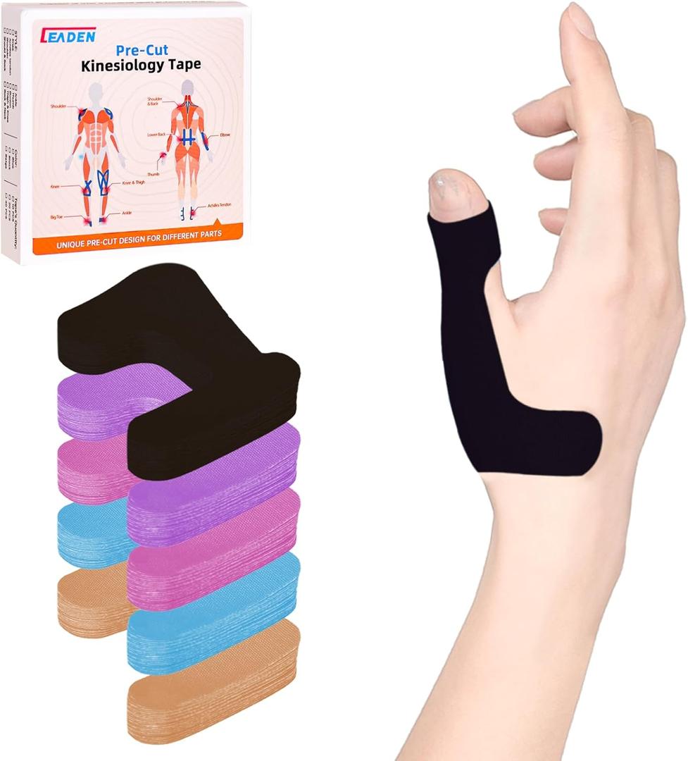 IEADEN Precut Kinesiology Tape for Thumb (Right Hand), 40 Pcs - Thumb Support & Stability, Thumb Pain Relief Athletic Tape - Waterproof & Elastic, Breathable Hypoallergenic Latex-Free Tape, Black